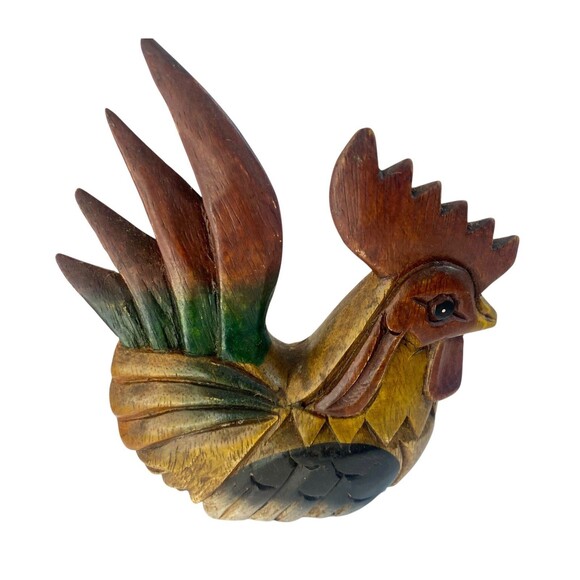 Hand Carved Wooden Rooster Painted Country Farmhouse Folk Art Vintage - Picture 3 of 7
